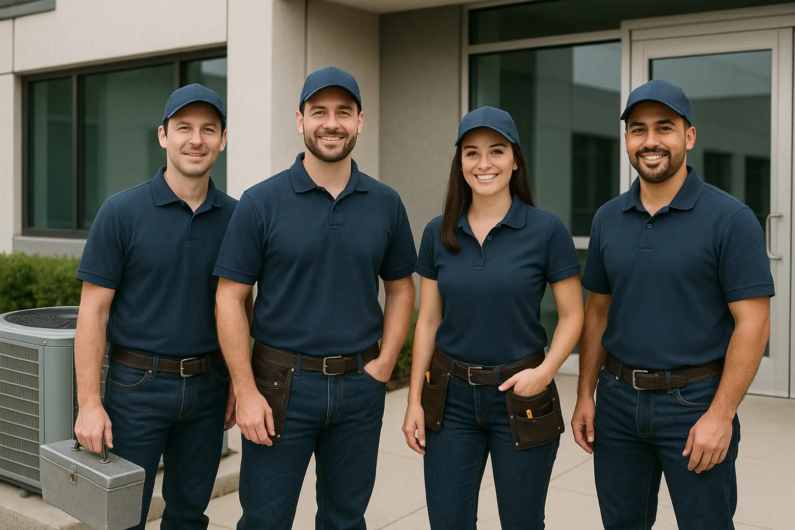 HVAC Team Standing in Front of Office