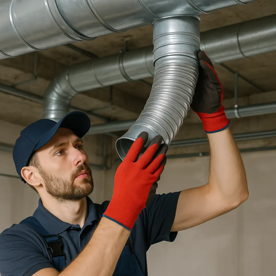 HVAC Technician Installing Duct Work