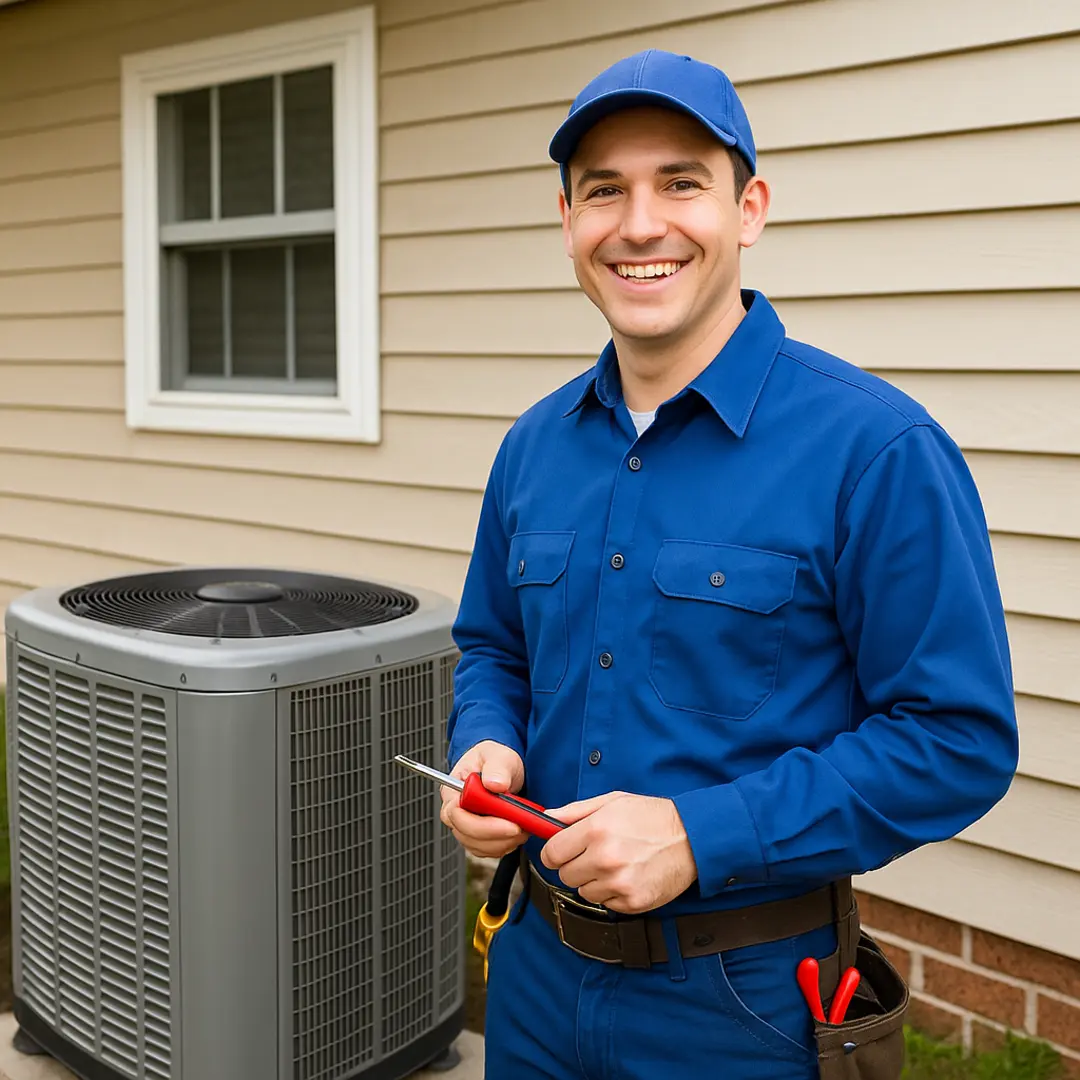 HVAC Technician Standing in Front of House